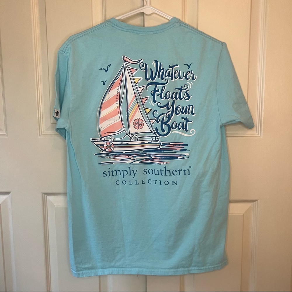 Simply Southern blue whatever floats your boat sailboat graphic cotton t-shirt M